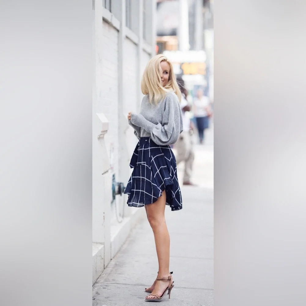 A.L.C. Asymmetrical Navy Plaid Mini Skirt